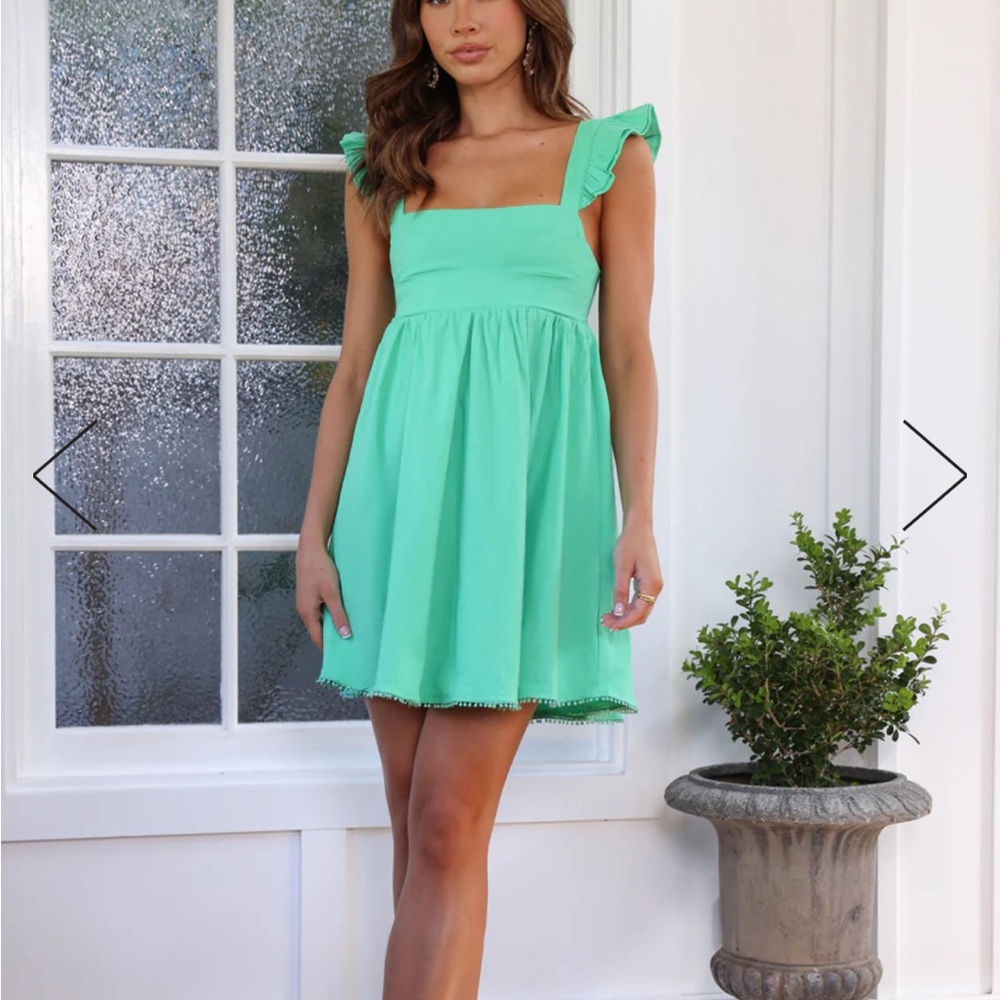 Hello Molly Green Flutter Sleeve Mini Dress